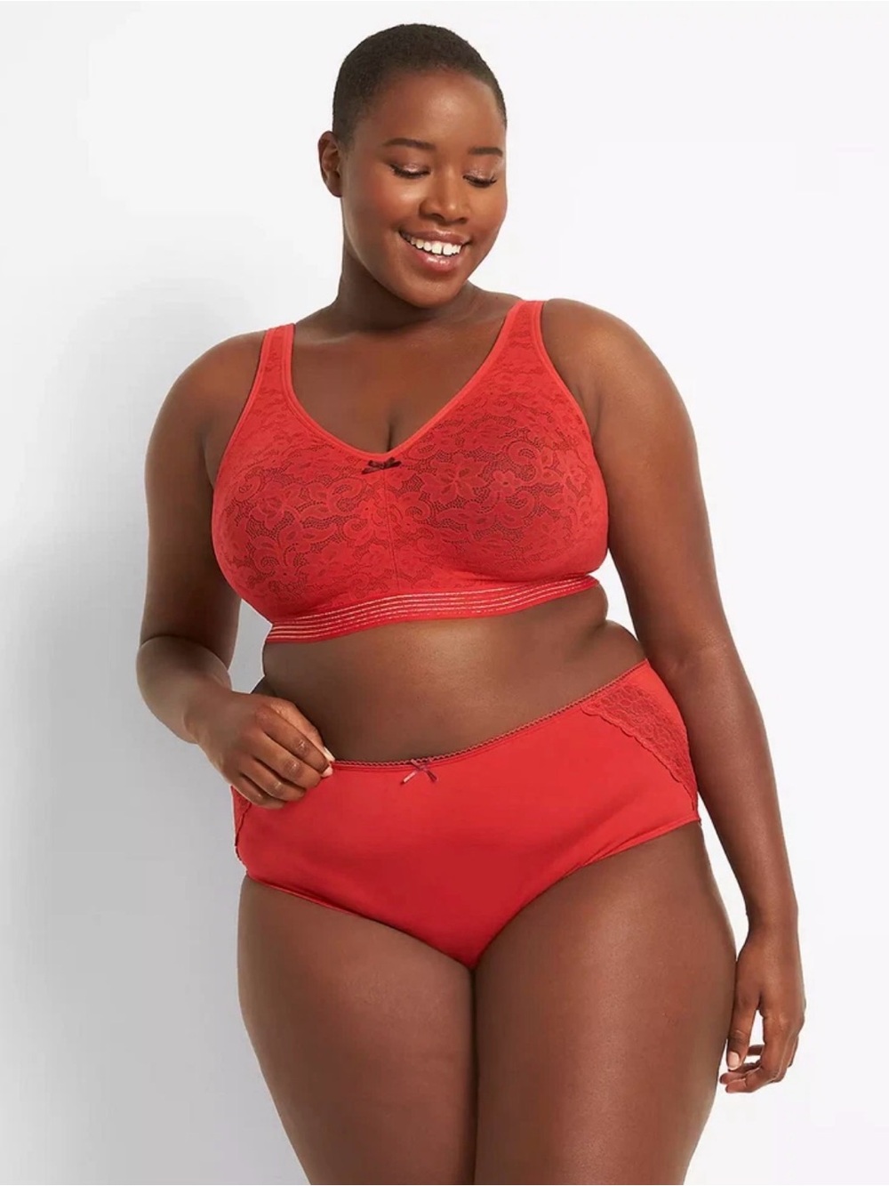 230646 LANE BRYANT HAUTE RED COTTON UNLINED NO-WIRE BRA WITH LACE SZ 46D